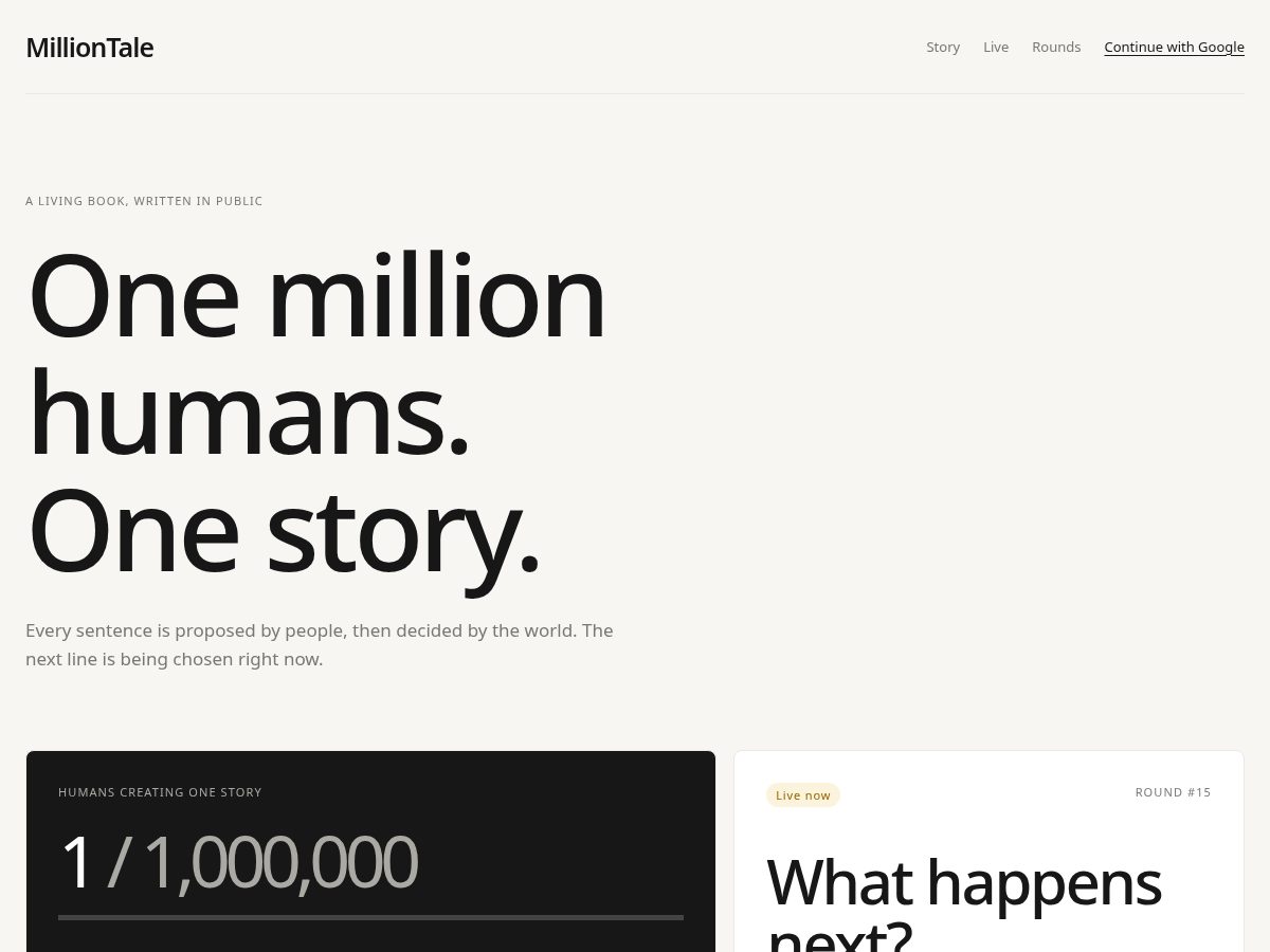 Landing-page snapshot of milliontale.com