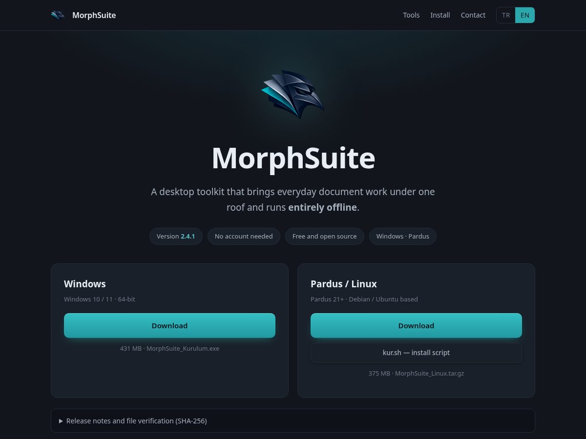 Landing-page snapshot of morphsuite.app