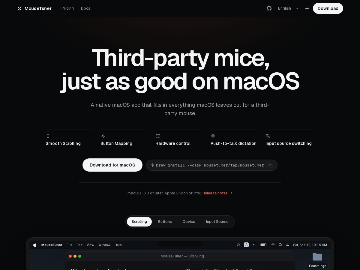 Landing-page snapshot of mousetuner.com
