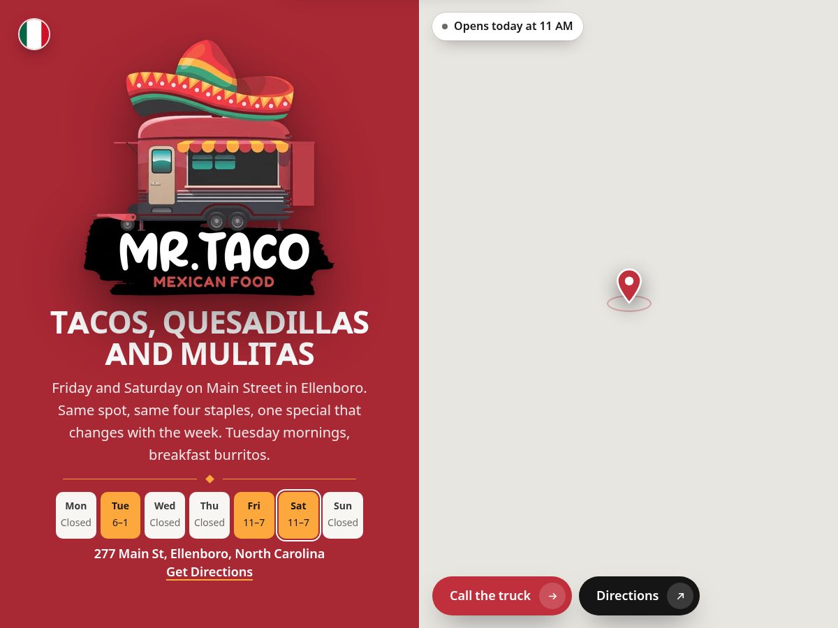 Landing-page snapshot of mrtacoellenboro.com