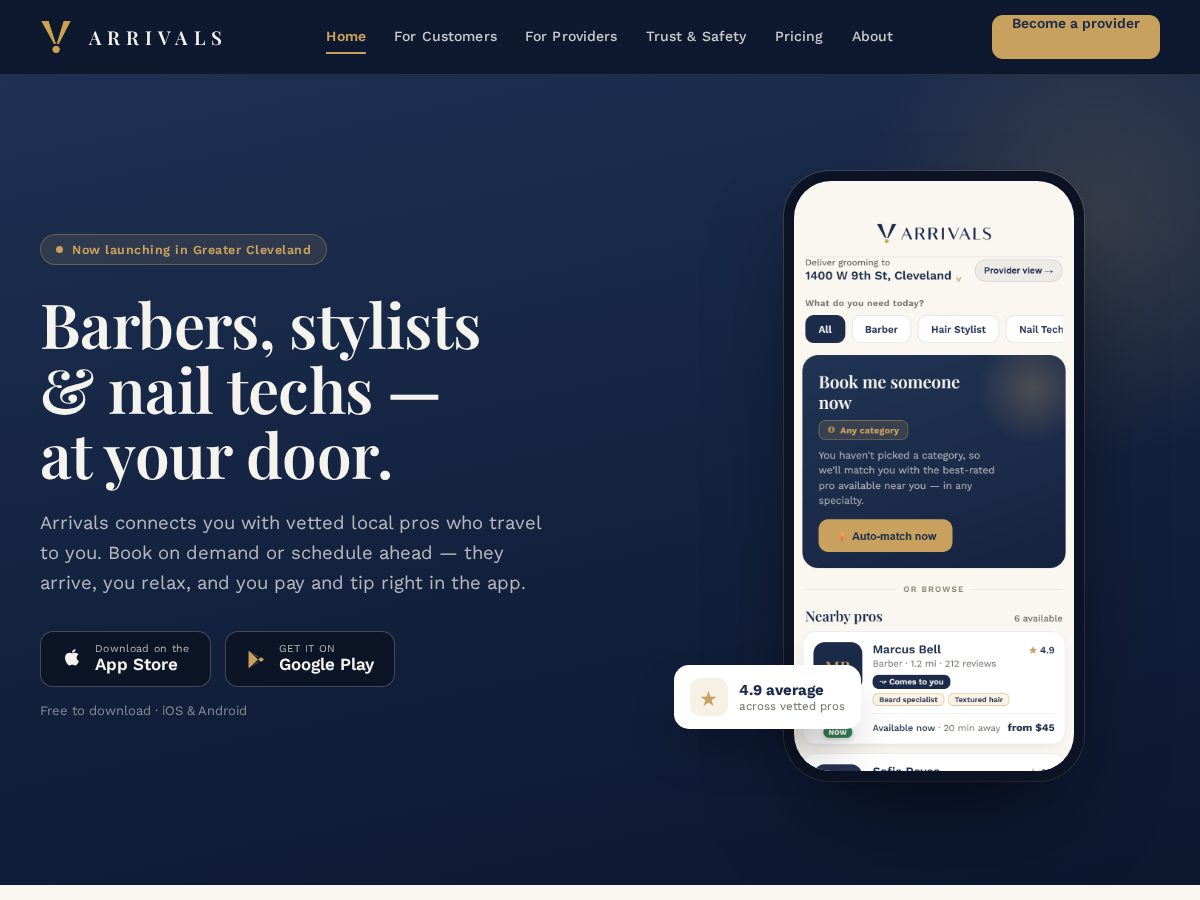 Landing-page snapshot of myarrivals.app