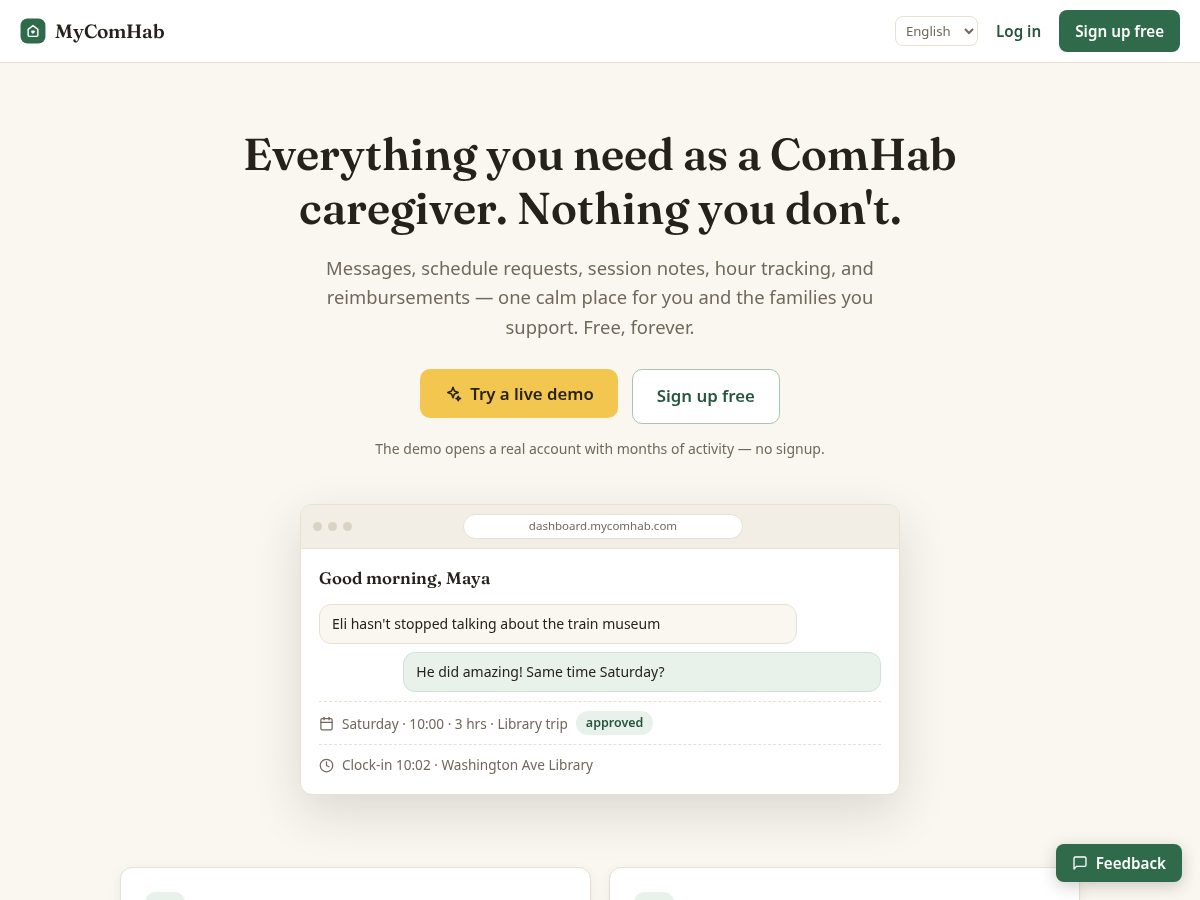 Landing-page snapshot of mycomhab.com