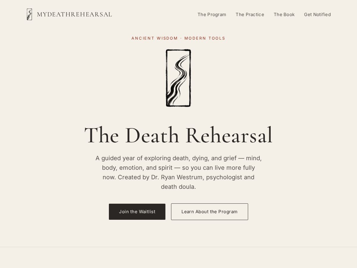Landing-page snapshot of mydeathrehearsal.com