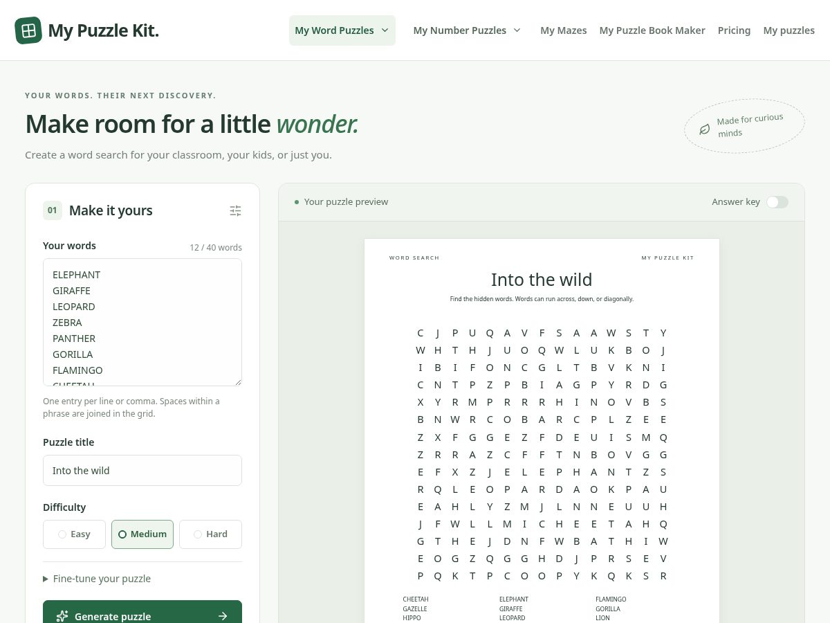 Landing-page snapshot of mypuzzlekit.com