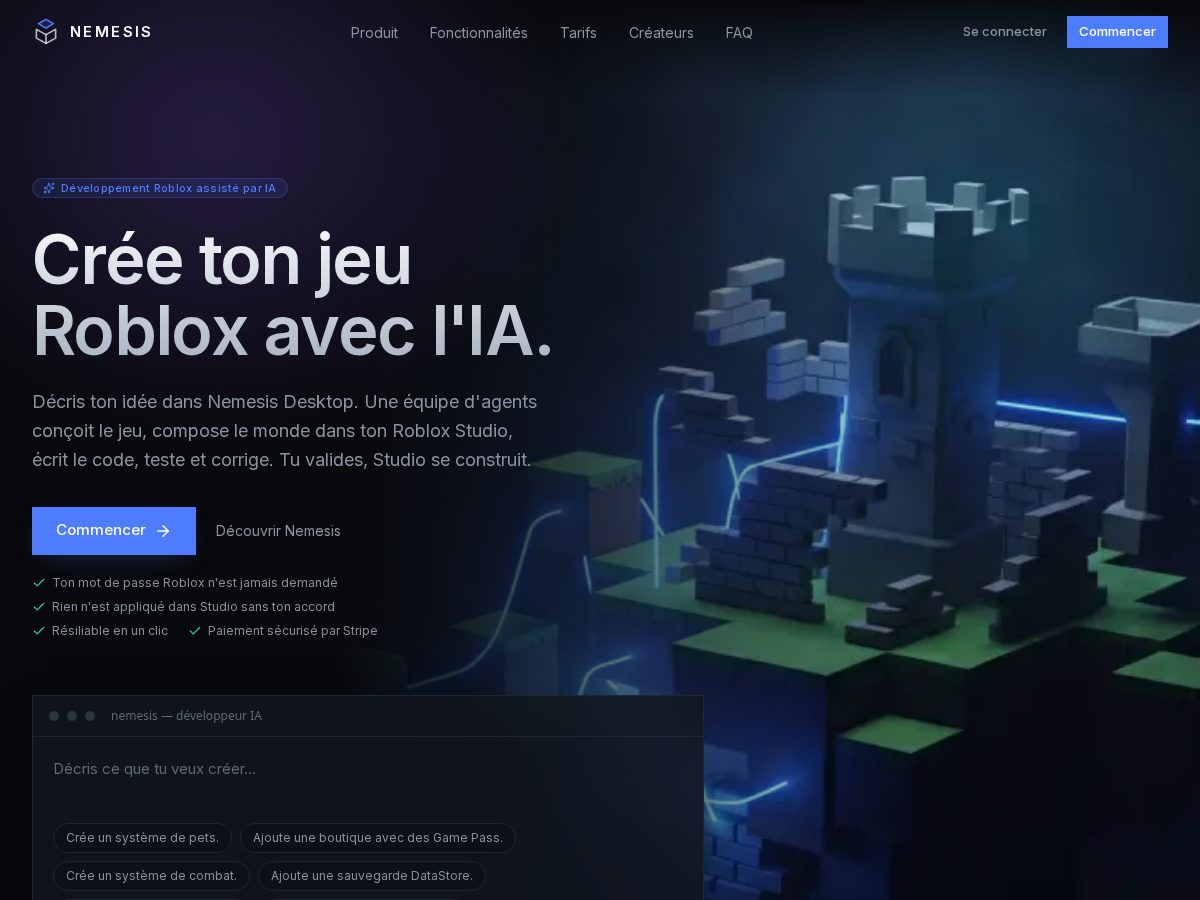 Landing-page snapshot of nemesisdev.app