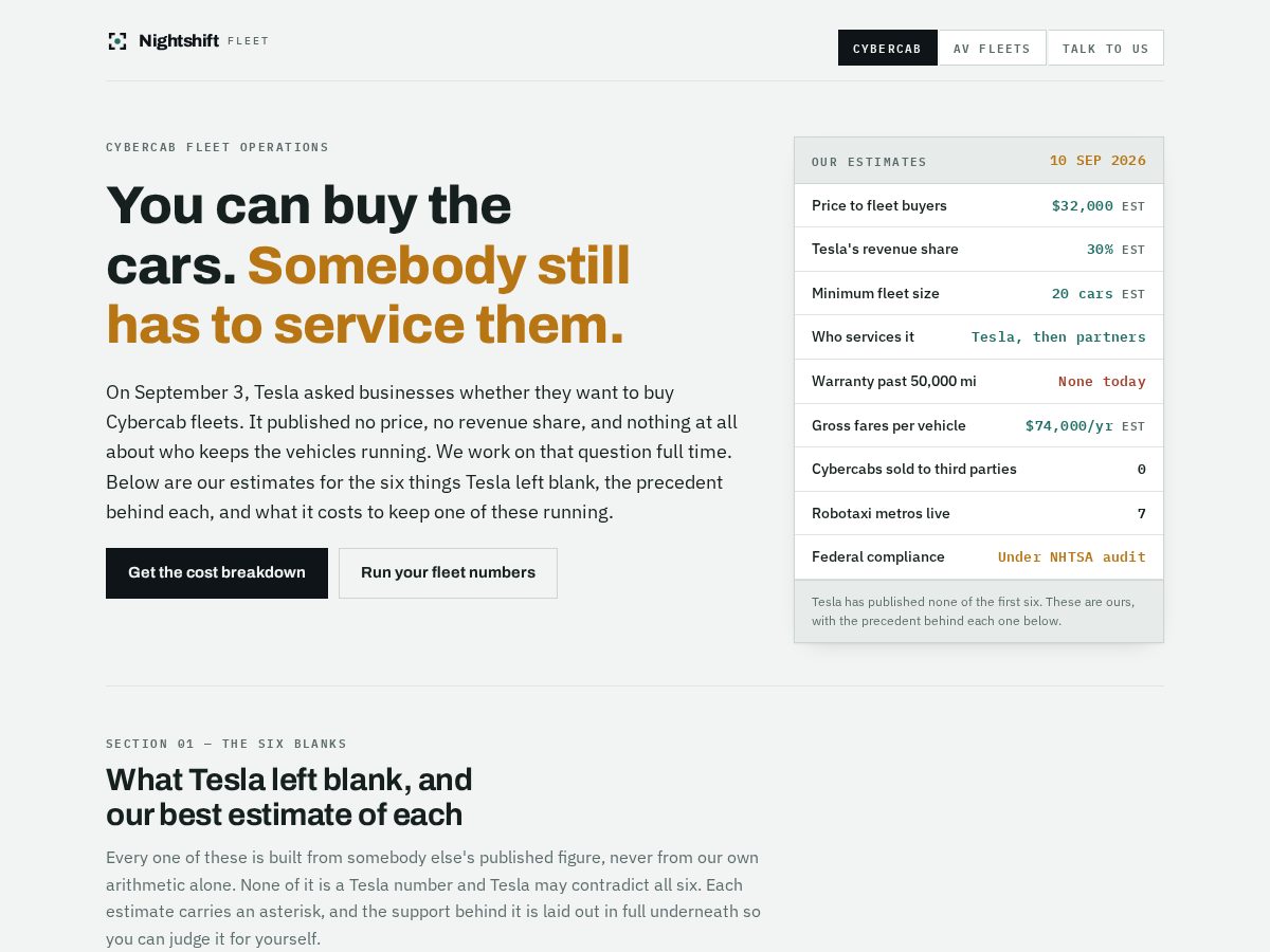 Landing-page snapshot of nightshiftfleet.com