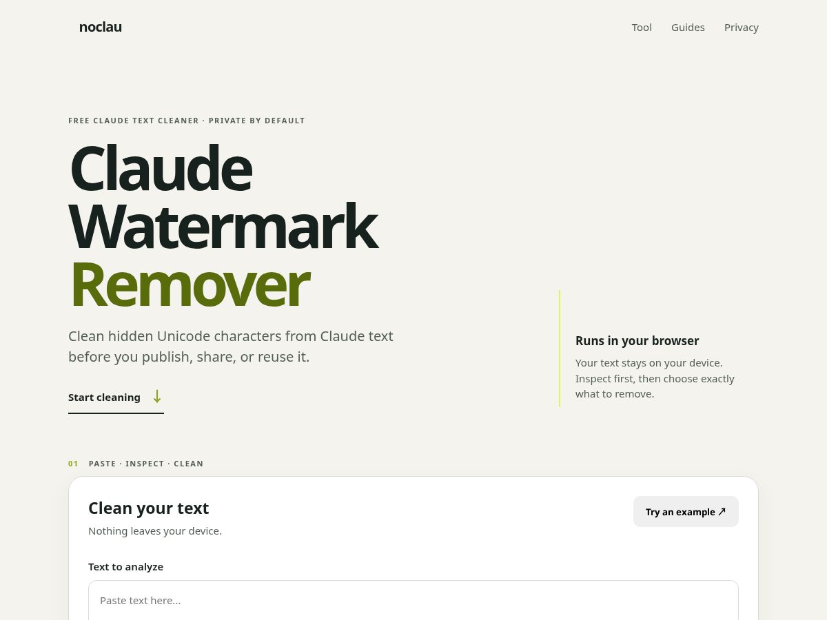Landing-page snapshot of noclau.com