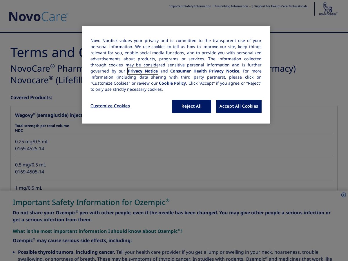 Landing-page snapshot of novocaredeliveryterms.com