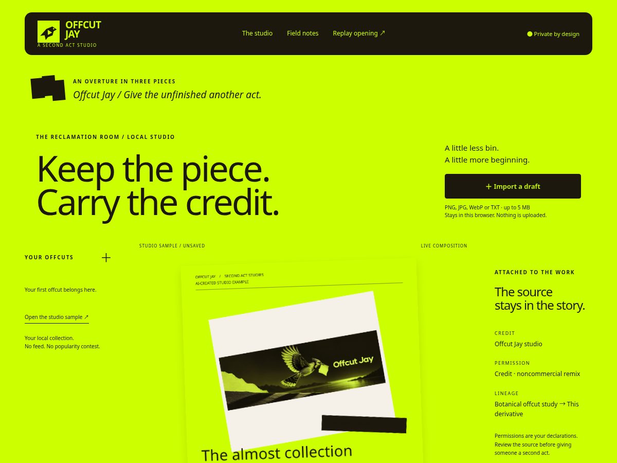 Landing-page snapshot of offcutjay.xyz