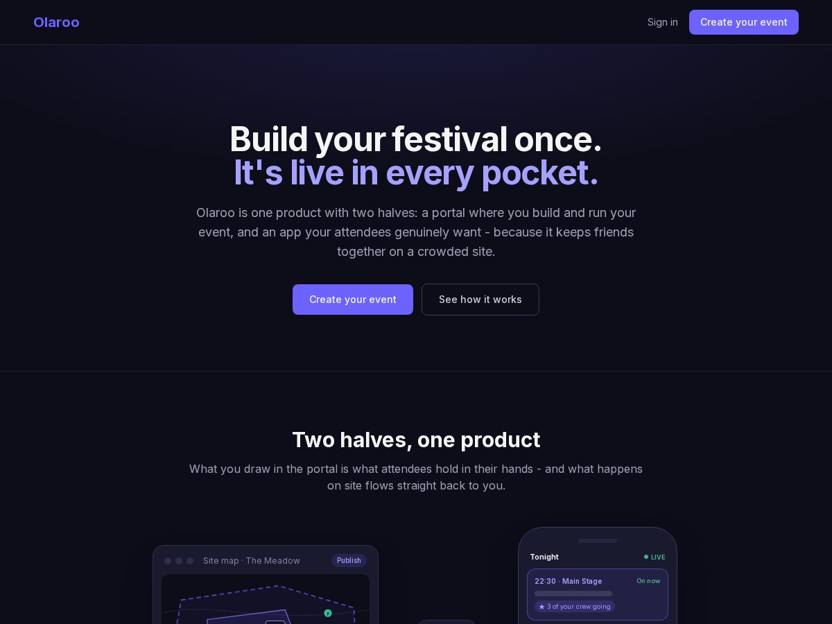 Landing-page snapshot of olaroo.com