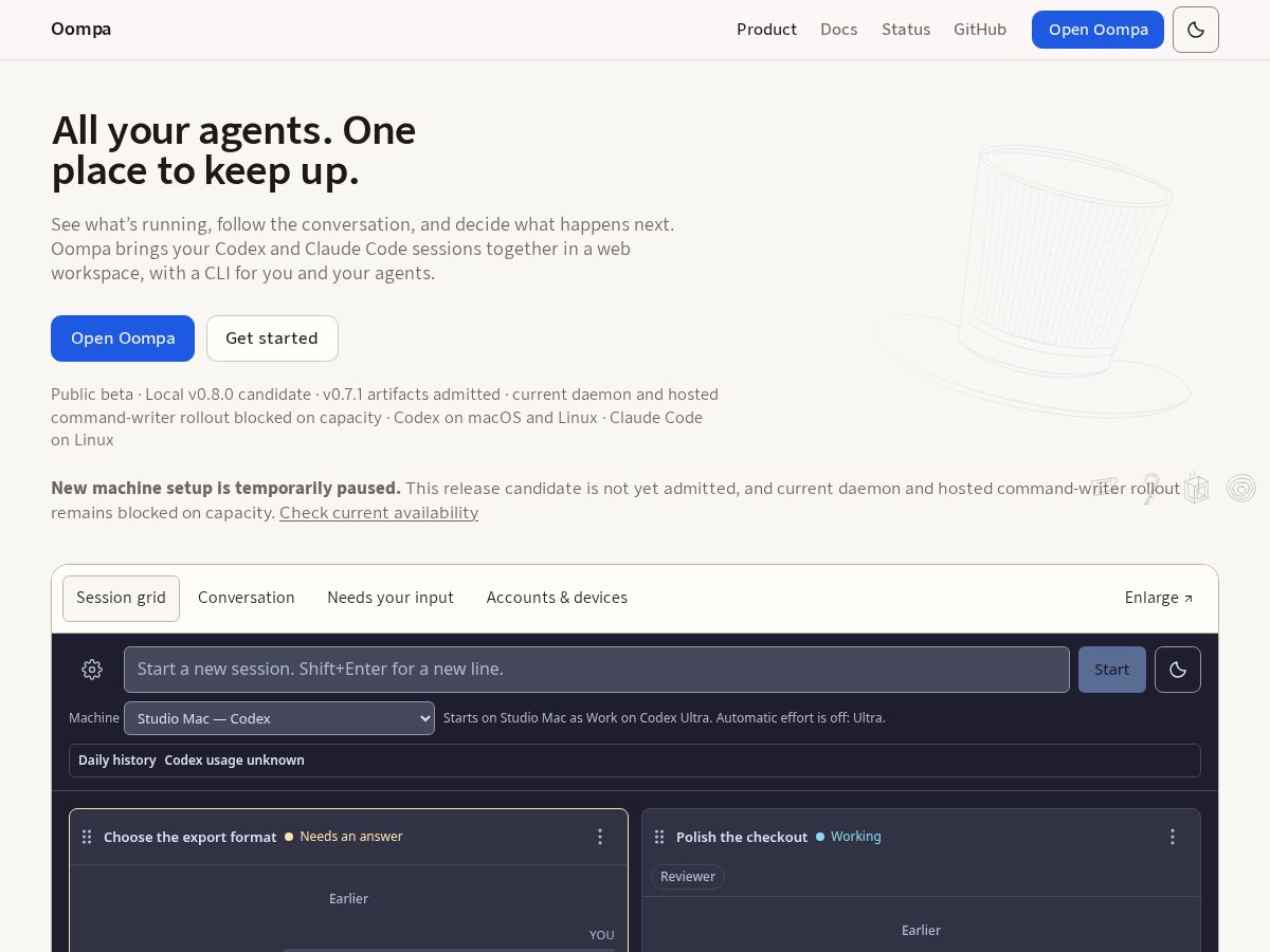 Landing-page snapshot of oompa.app