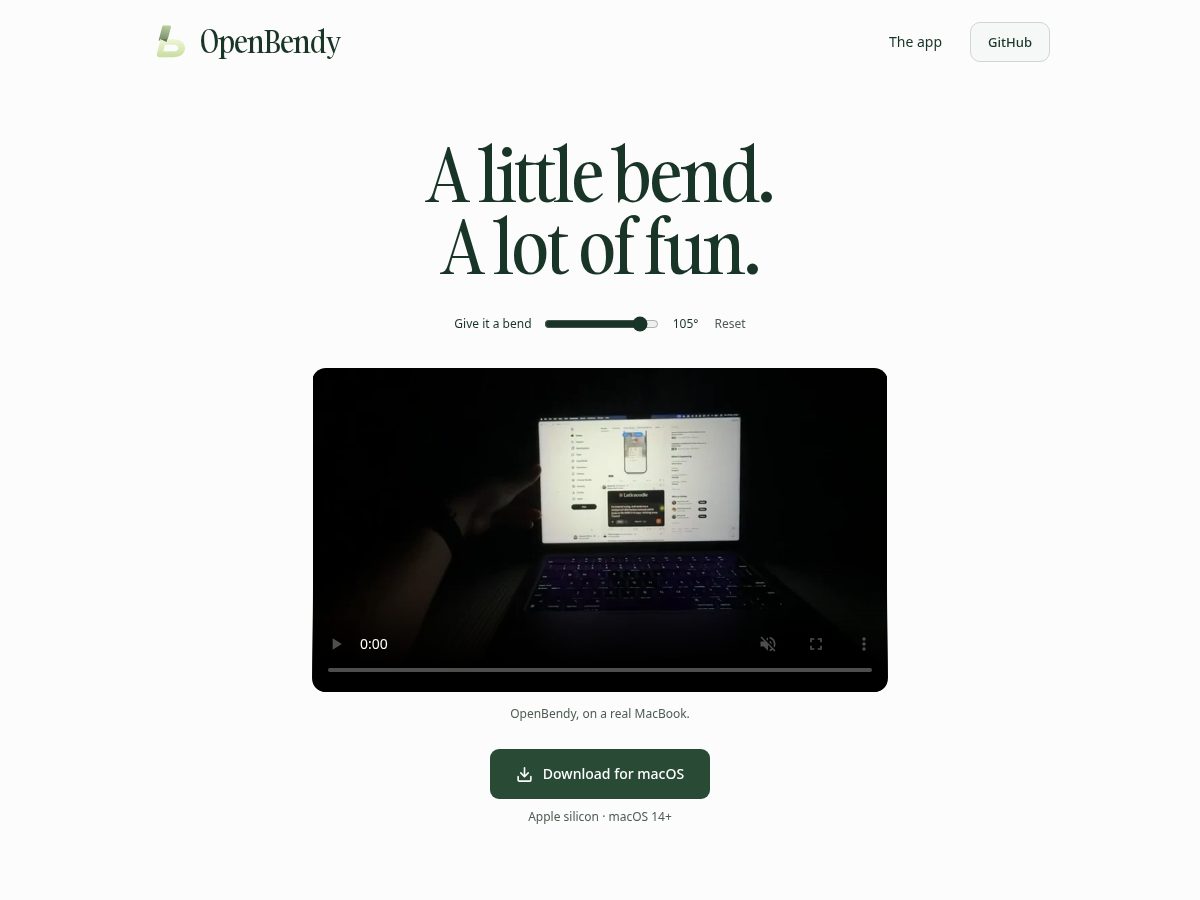 Landing-page snapshot of openbendy.app
