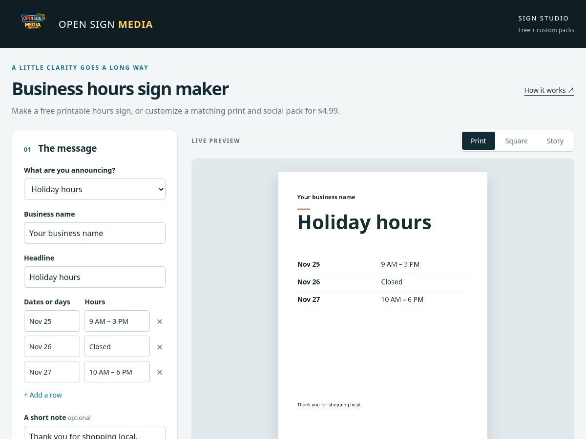 Landing-page snapshot of opensignmedia.com