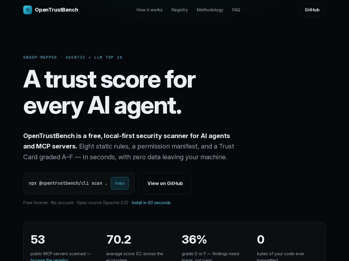 Landing-page snapshot of opentrustbench.com