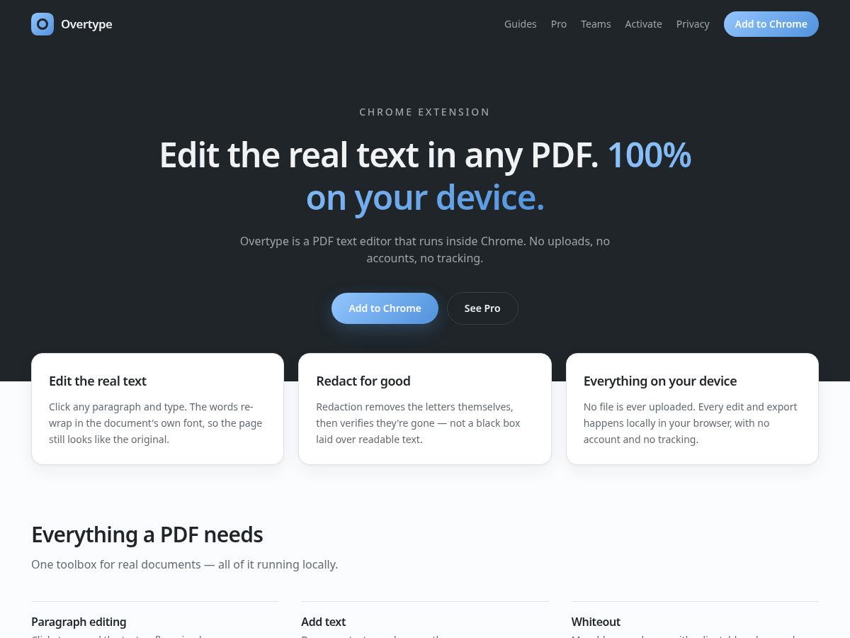 Landing-page snapshot of overtype.app