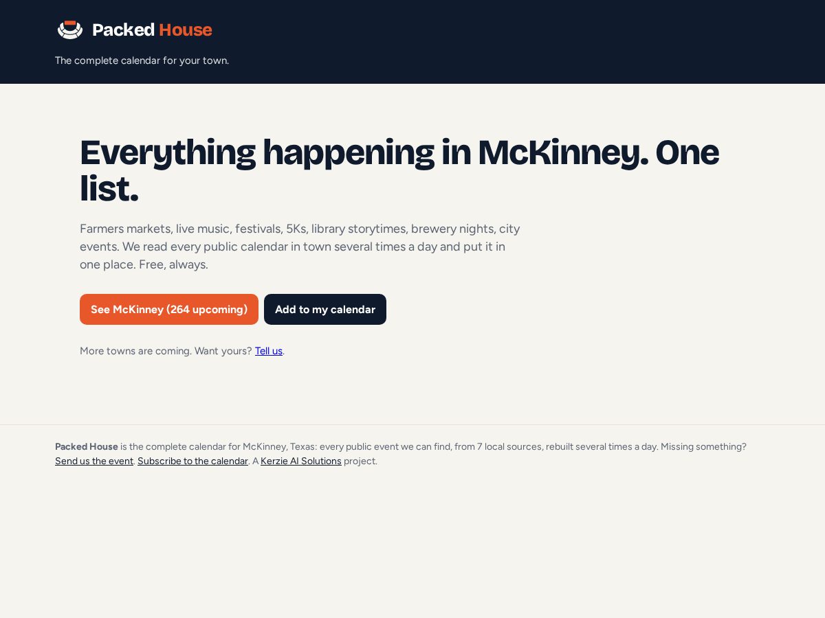 Landing-page snapshot of packedhouse.live