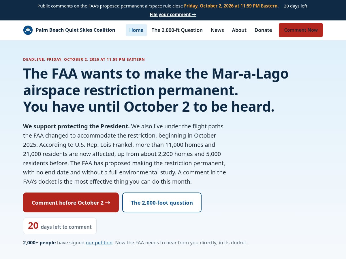 Landing-page snapshot of palmbeachquietskies.com
