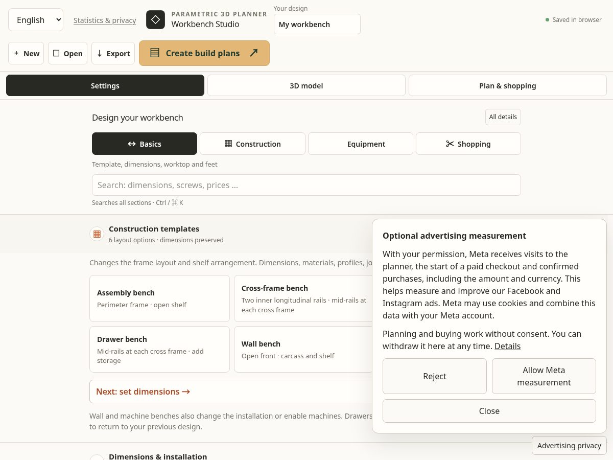 Landing-page snapshot of parabuilder3d.com
