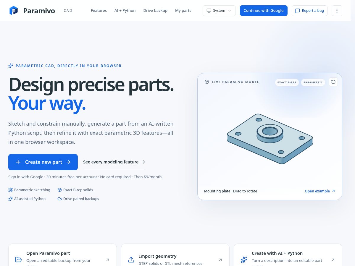 Landing-page snapshot of paramivo.com