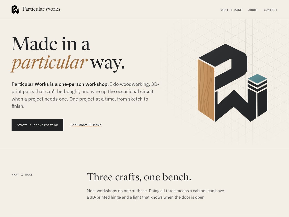 Landing-page snapshot of particular-works.com