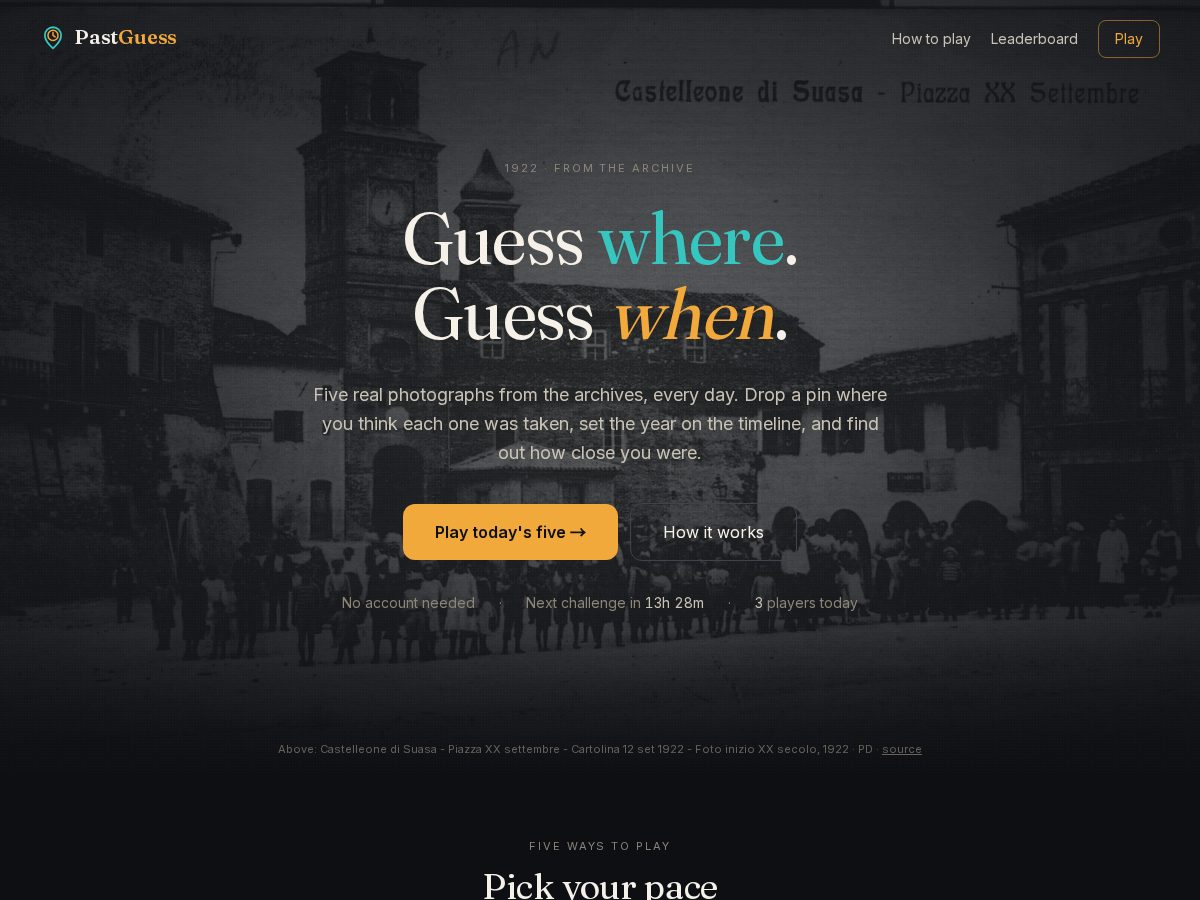 Landing-page snapshot of pastguess.com