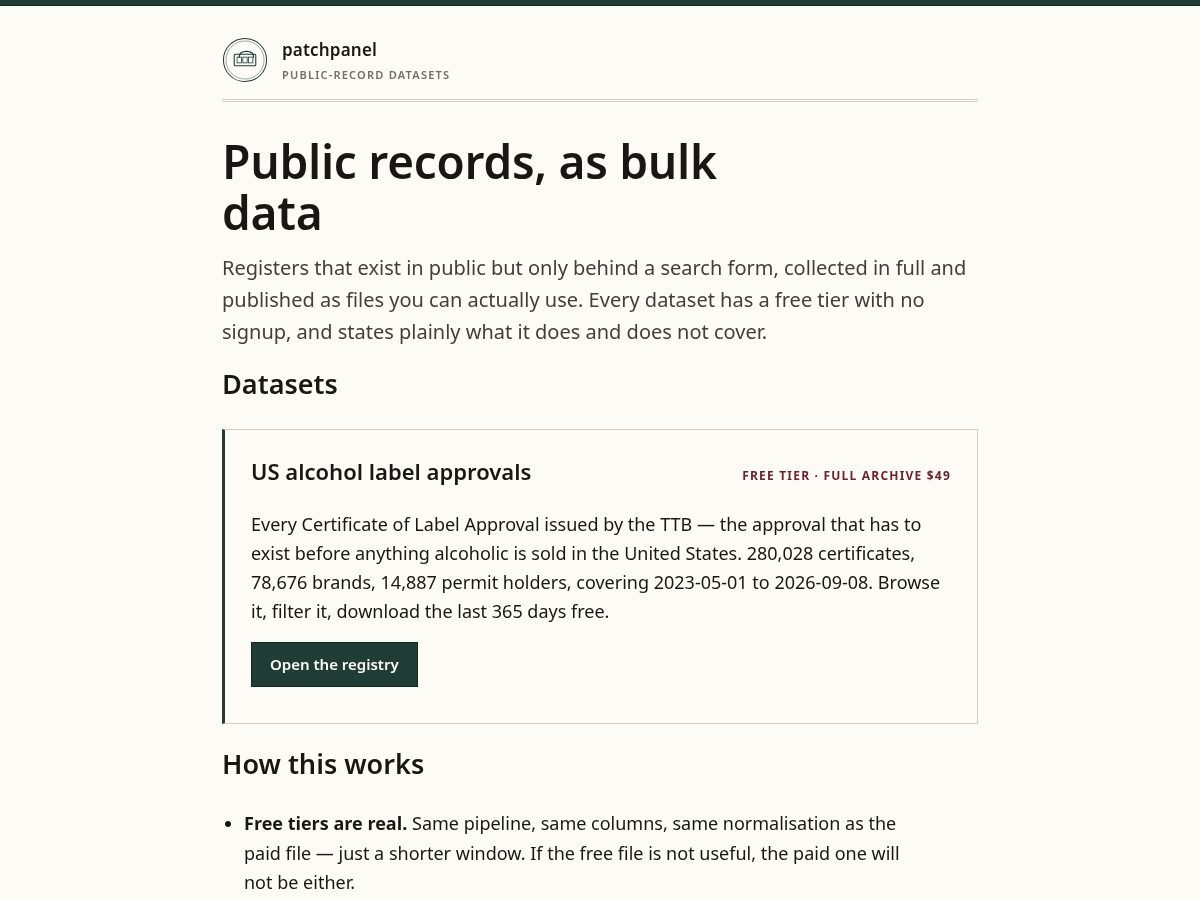 Landing-page snapshot of patchpanel.dev