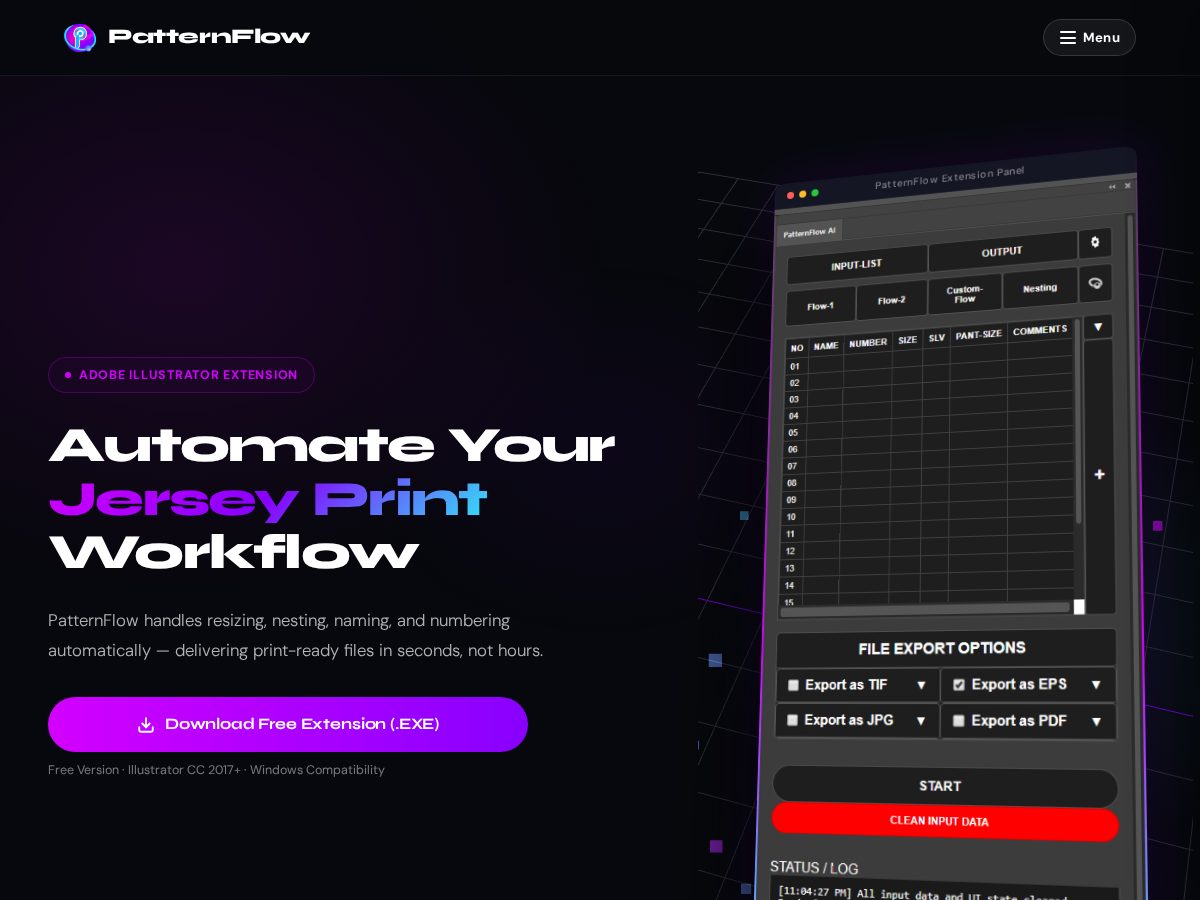 Landing-page snapshot of patternflow.fit