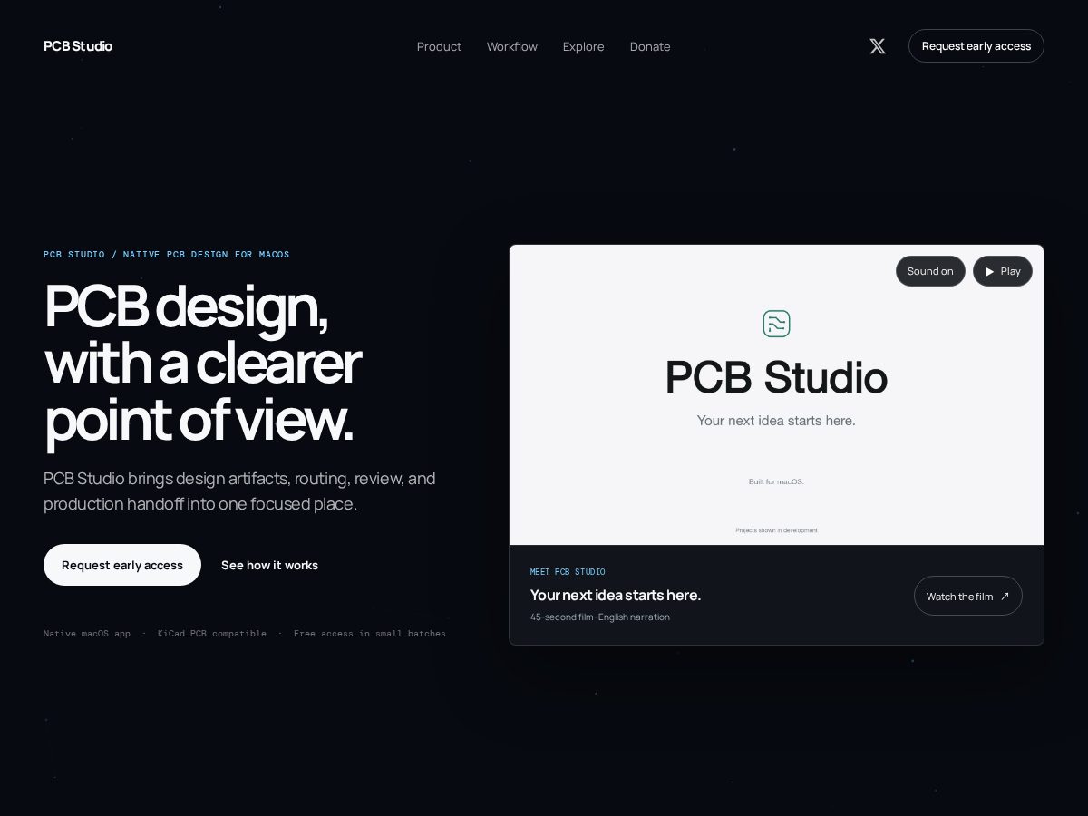Landing-page snapshot of pcbstudio.app