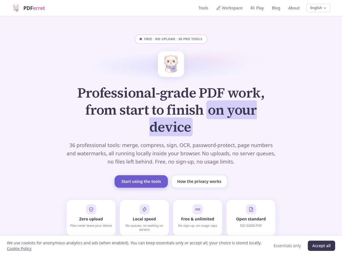 Landing-page snapshot of pdferret.com
