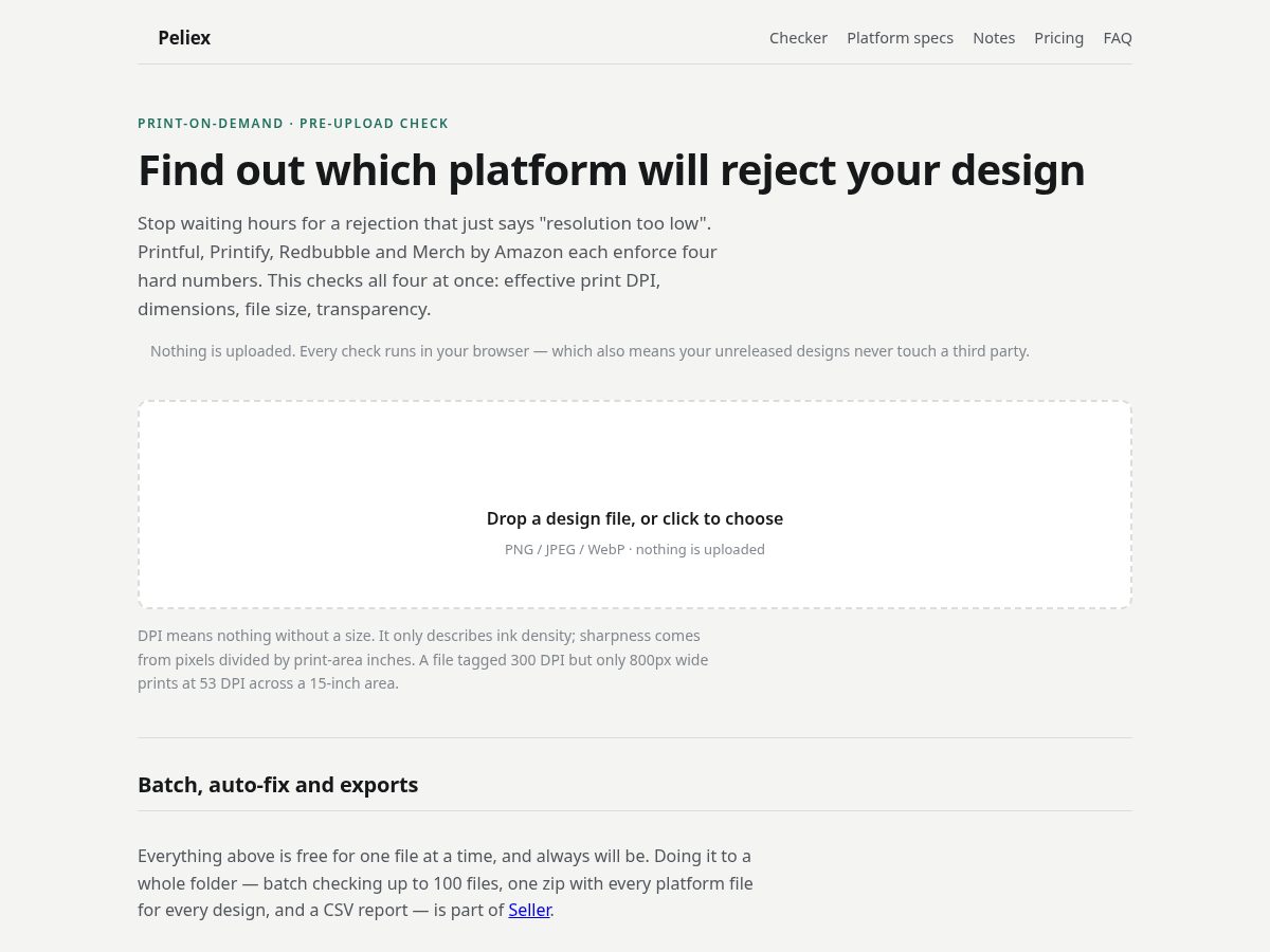Landing-page snapshot of peliex.com