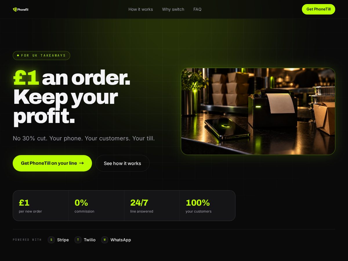 Landing-page snapshot of phonetill.com