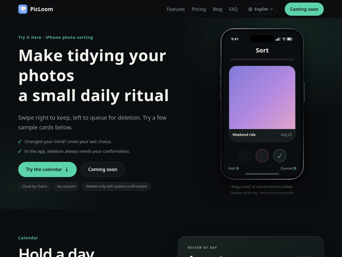 Landing-page snapshot of picloom.app