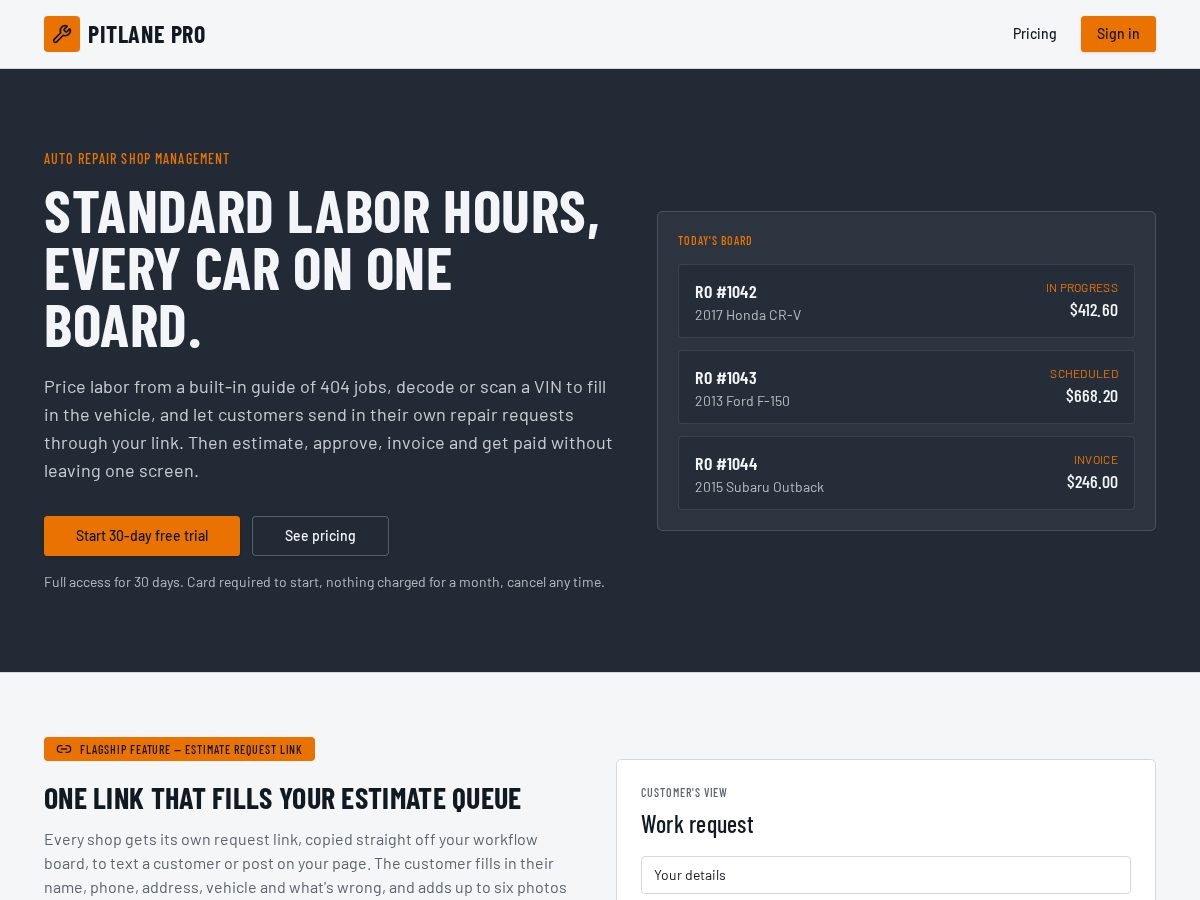 Landing-page snapshot of pitlaneproshop.com