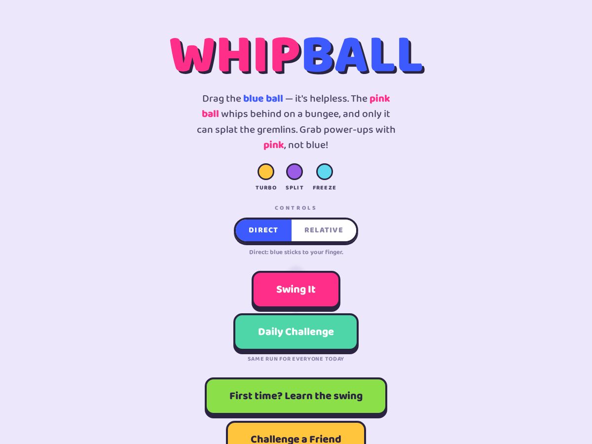 Landing-page snapshot of playwhipball.com