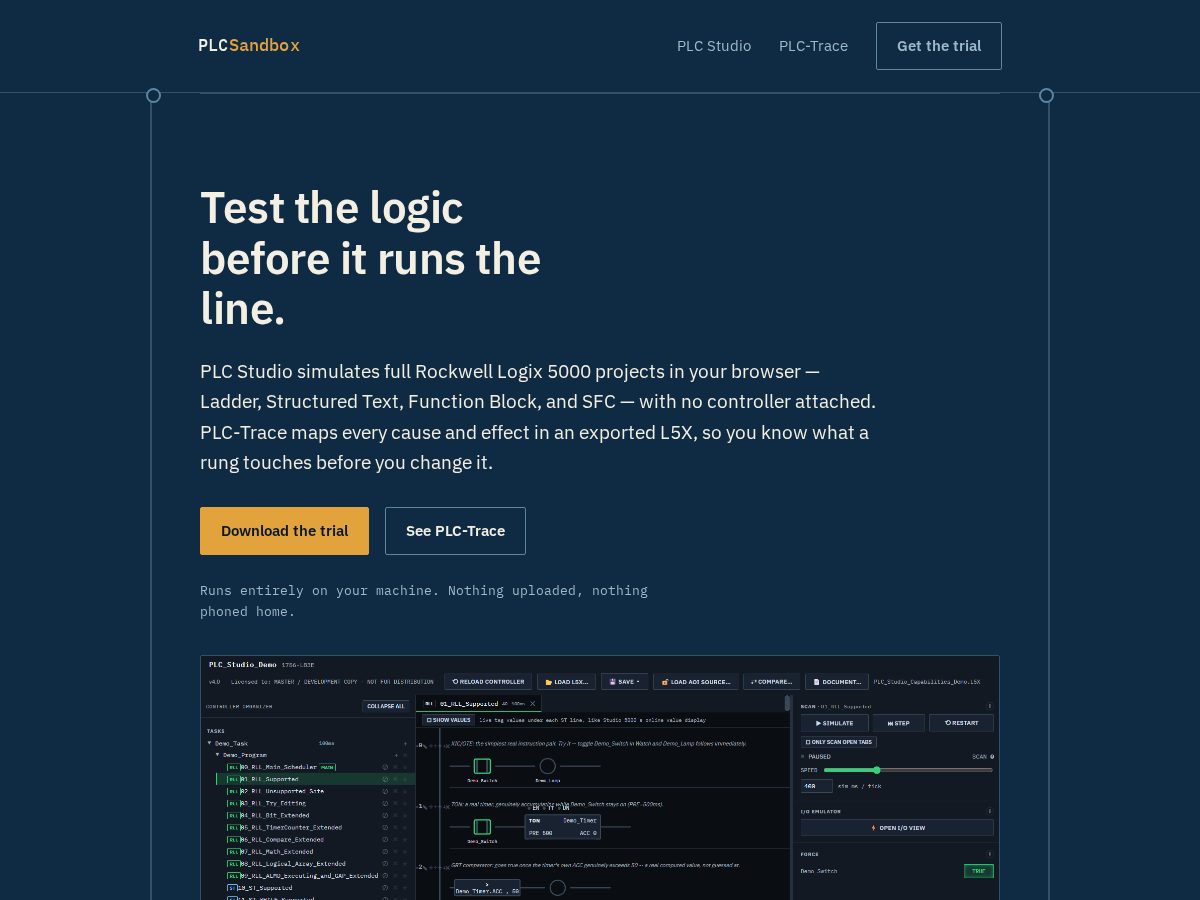 Landing-page snapshot of plcsandbox.com