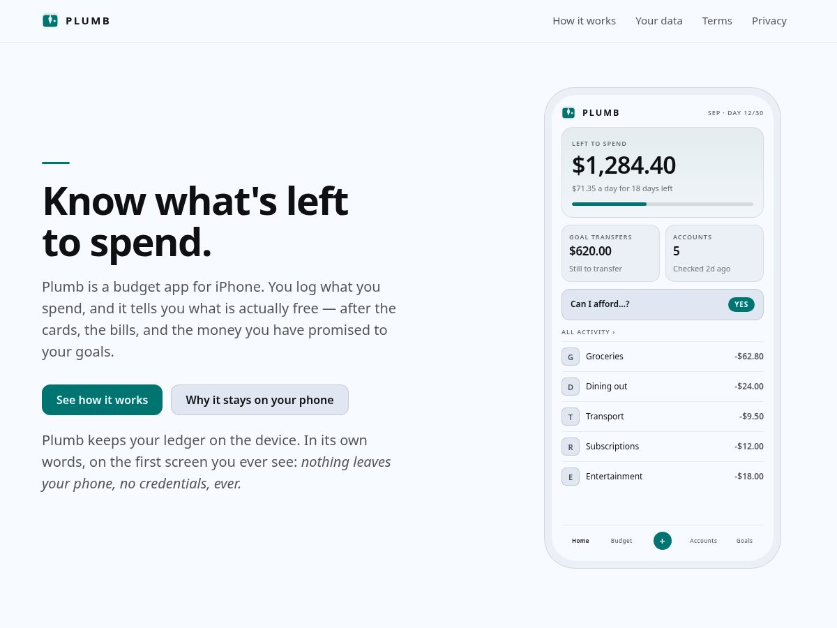 Landing-page snapshot of plumbwallet.app