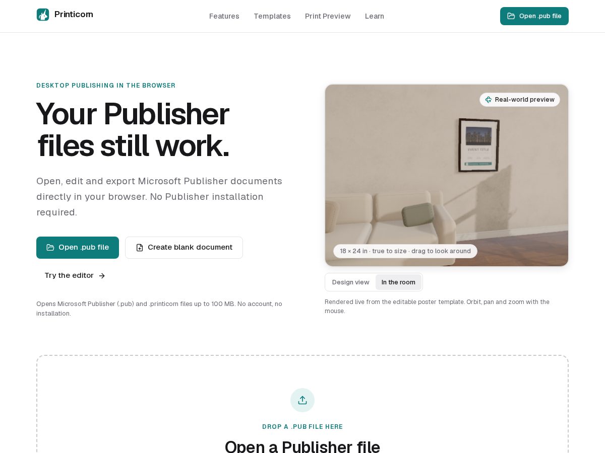 Landing-page snapshot of printicorn.com