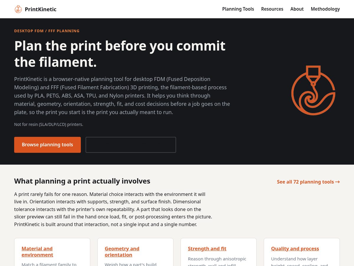 Landing-page snapshot of printkinetic.com