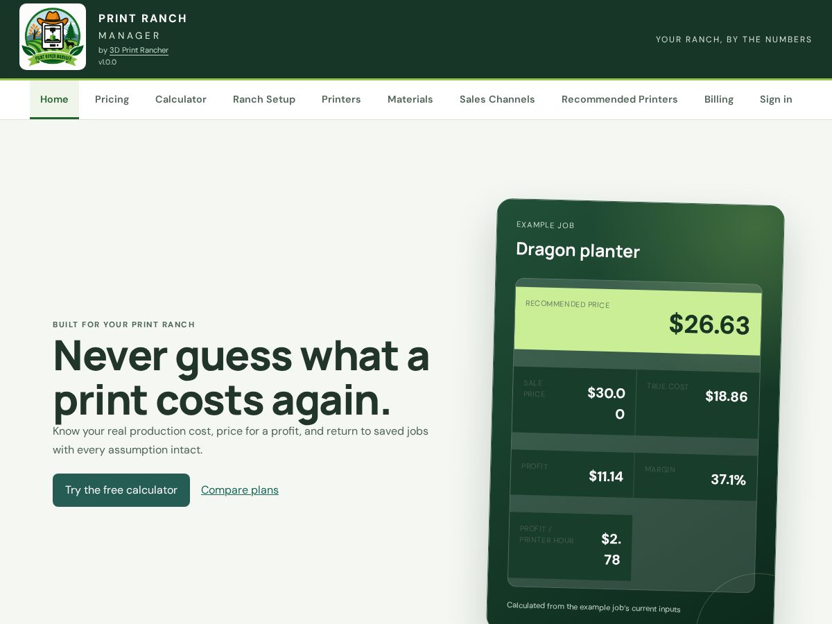 Landing-page snapshot of printranchmanager.com