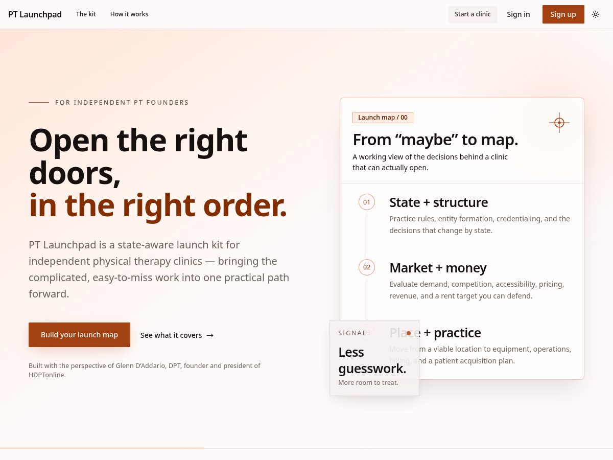 Landing-page snapshot of ptcliniclaunch.com
