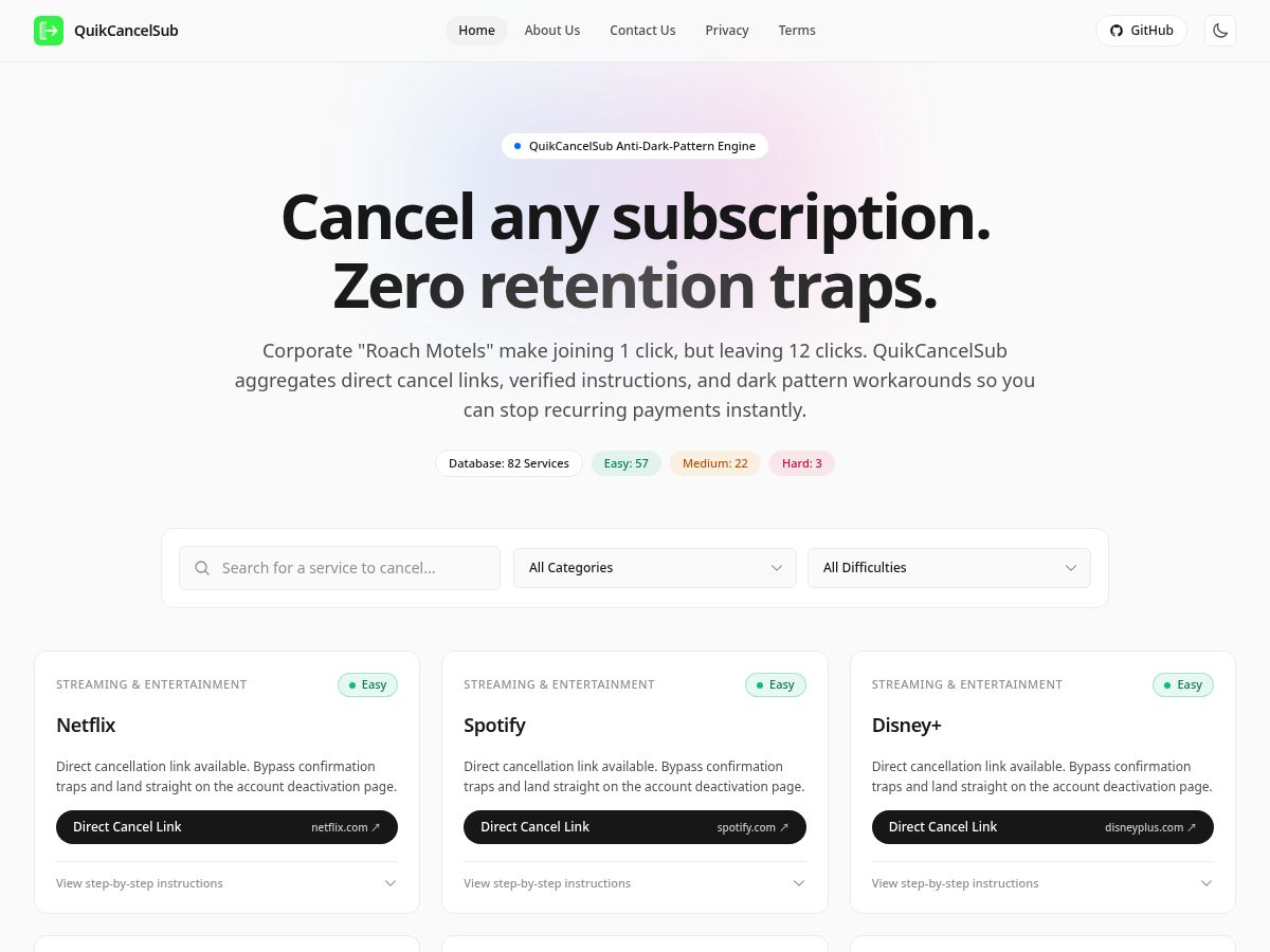 Landing-page snapshot of quikcancelsub.info