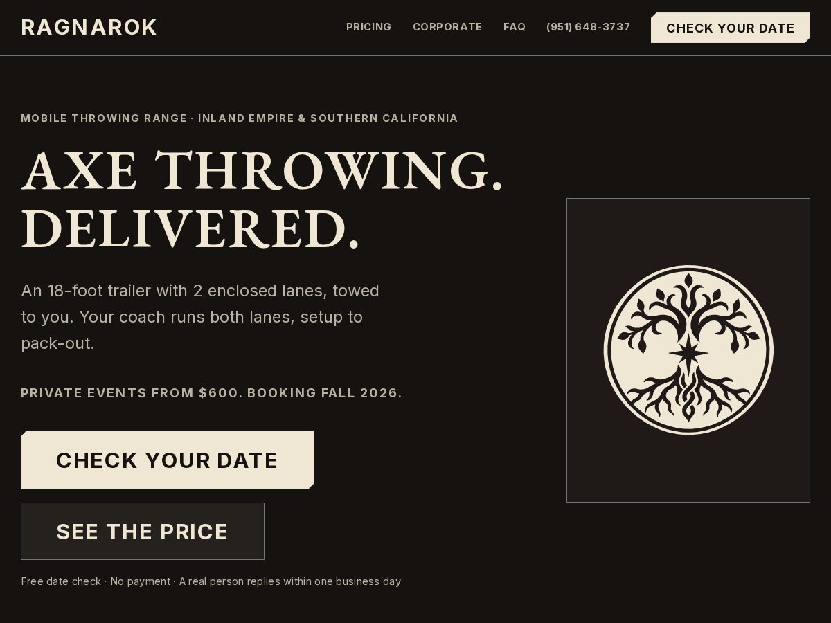 Landing-page snapshot of ragnarok-events.com