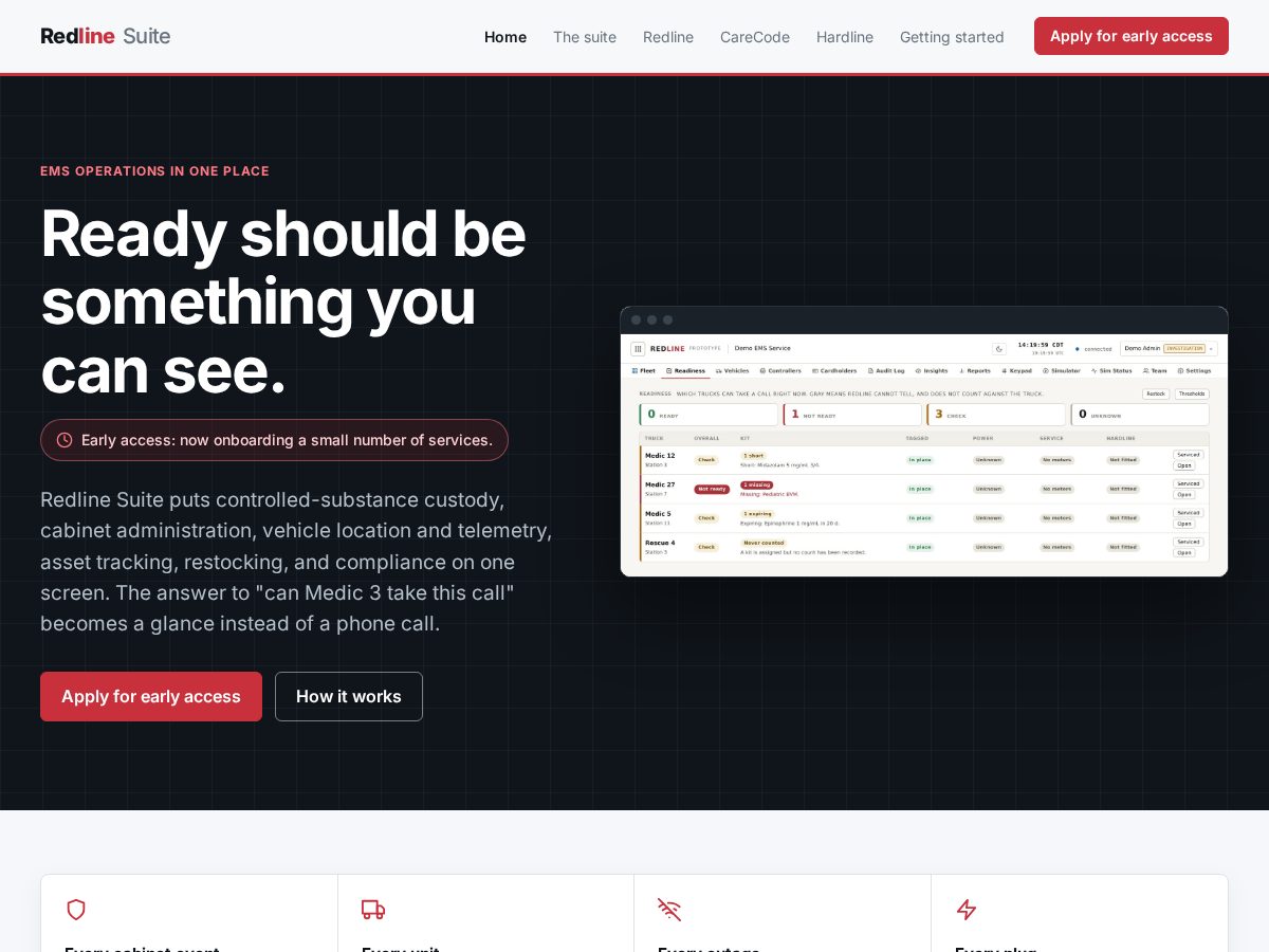 Landing-page snapshot of redlinesuite.com