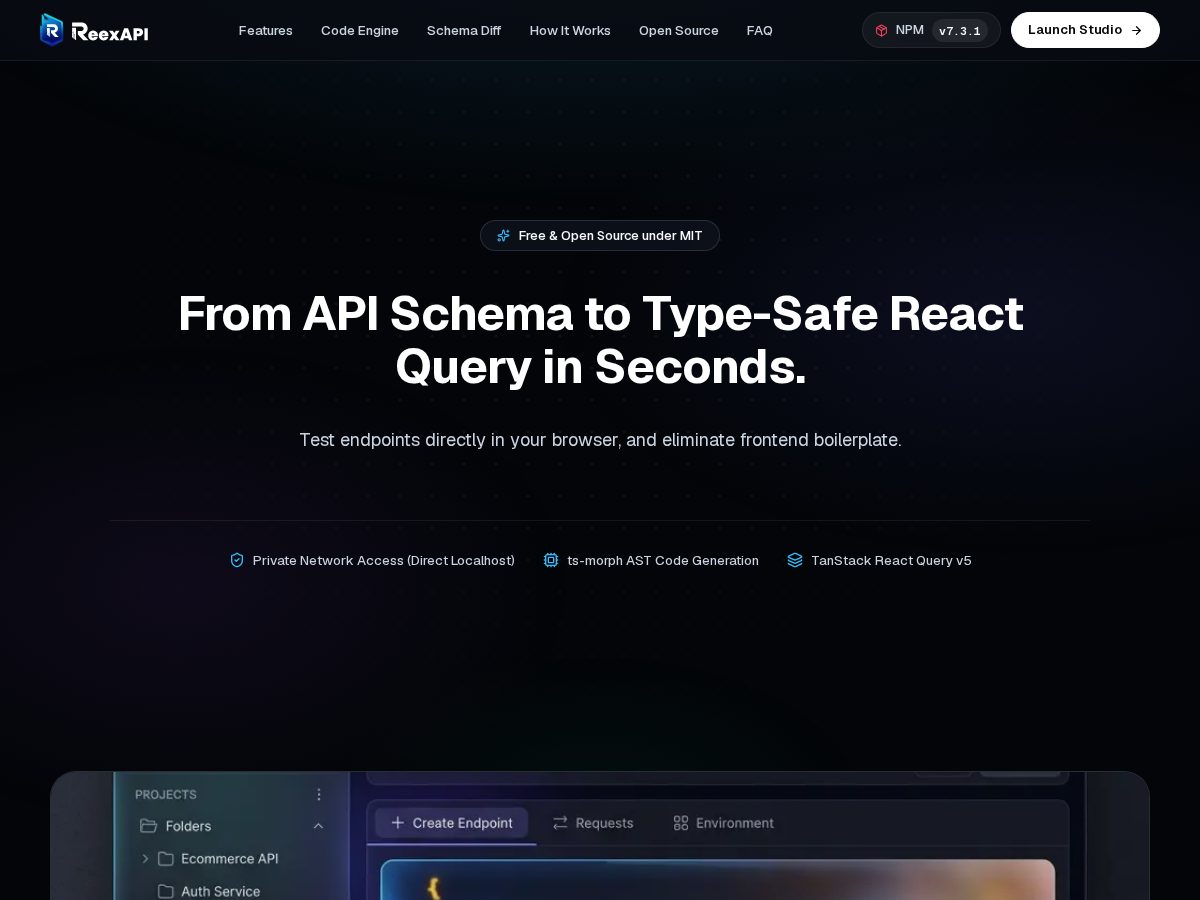 Landing-page snapshot of reex-api.dev