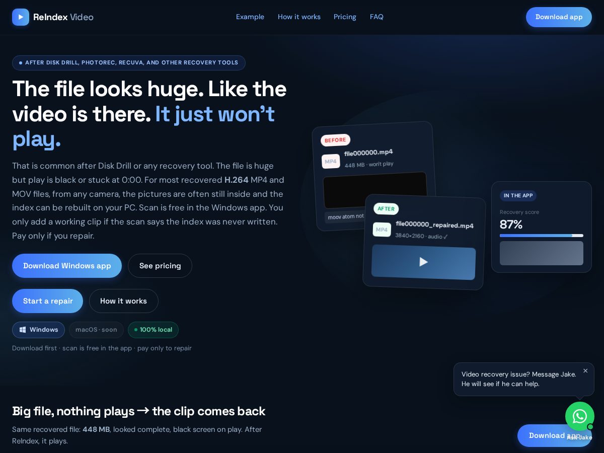 Landing-page snapshot of reindex.video