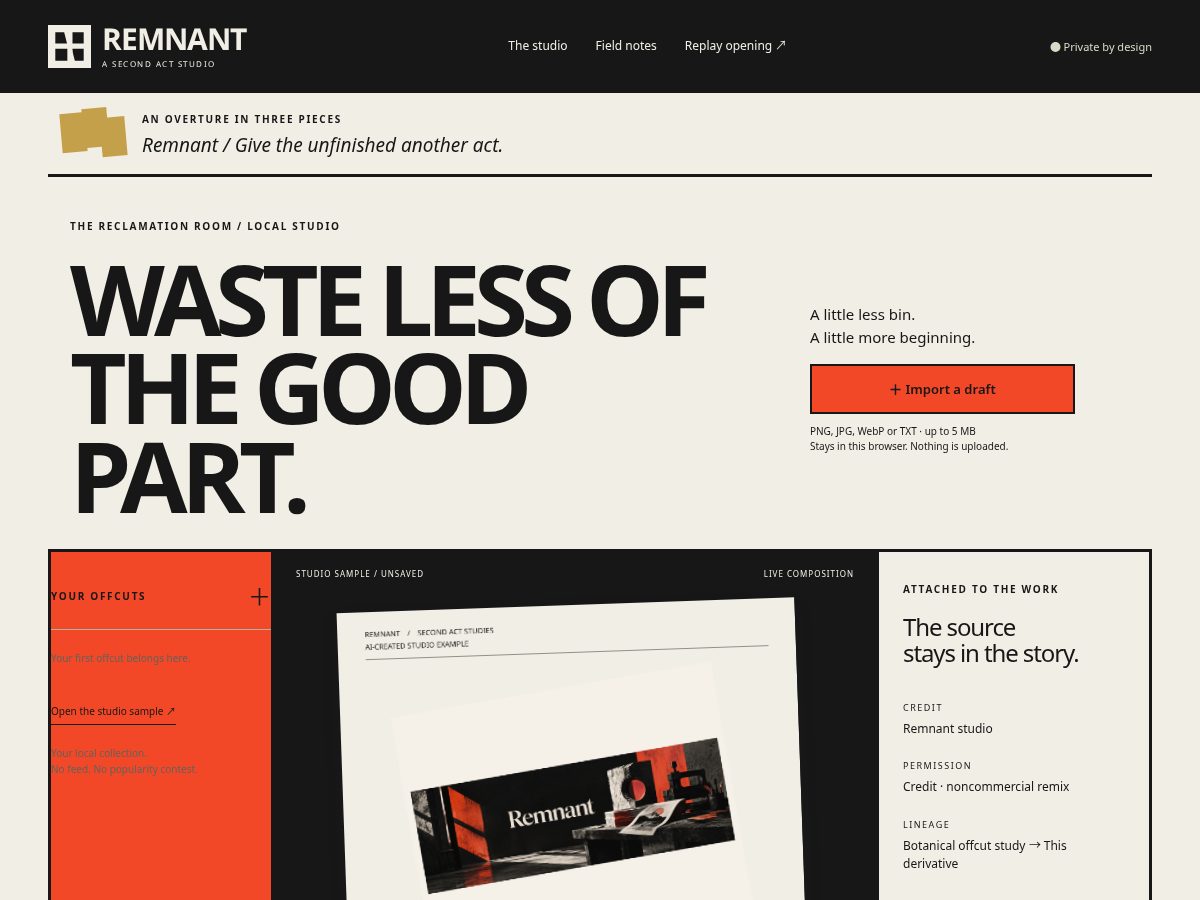 Landing-page snapshot of remnantlab.space