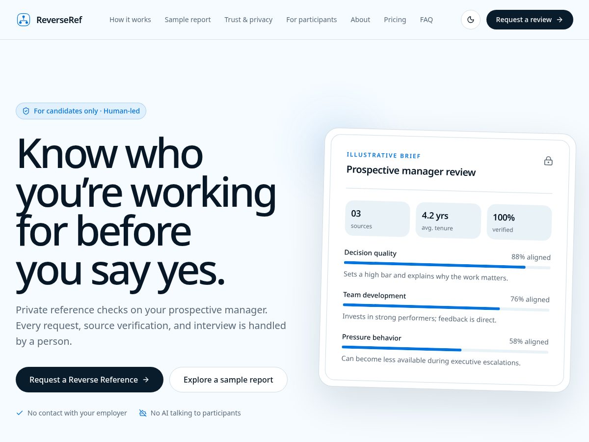 Landing-page snapshot of reverseref.com