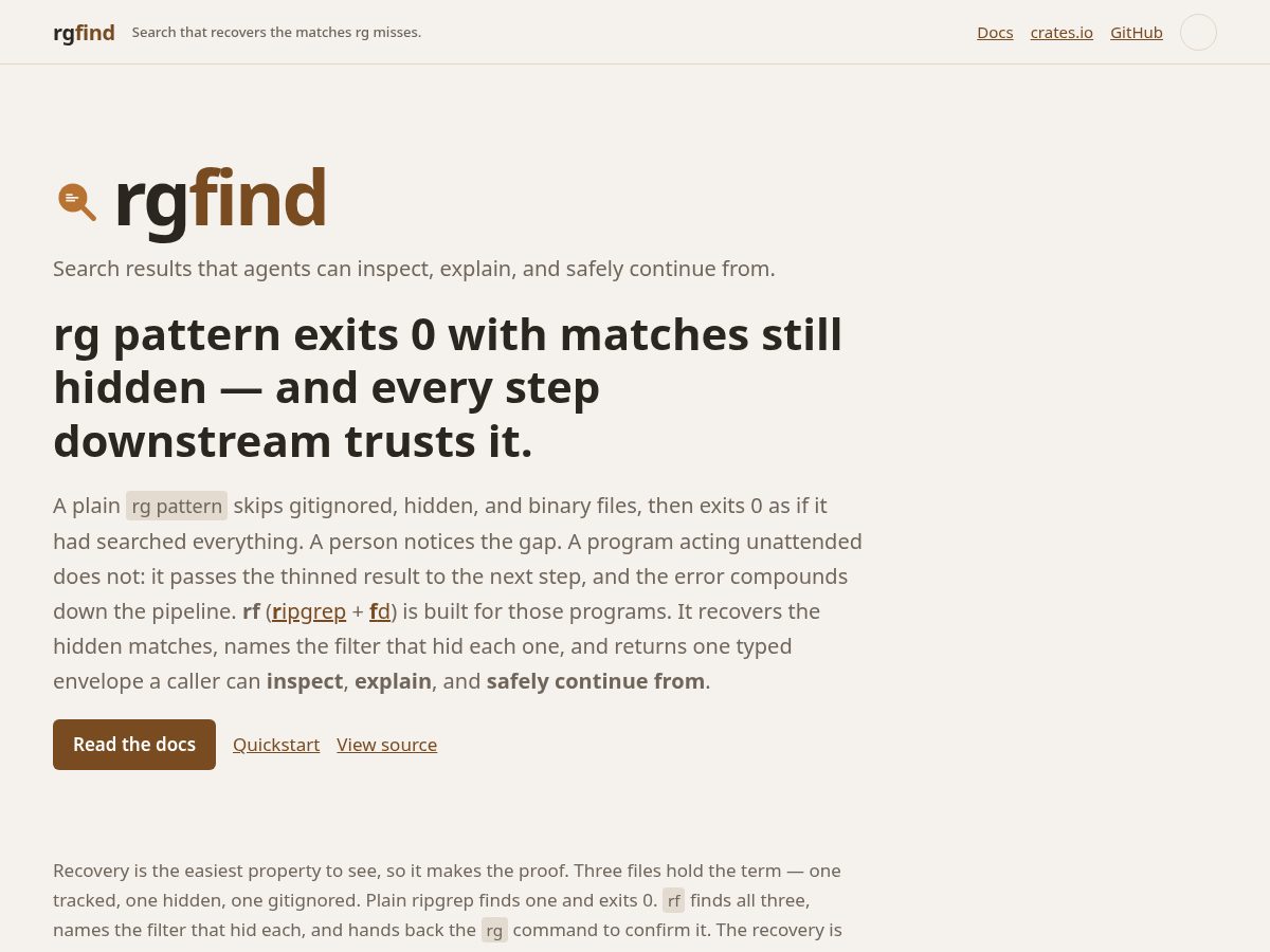 Landing-page snapshot of rgfind.dev