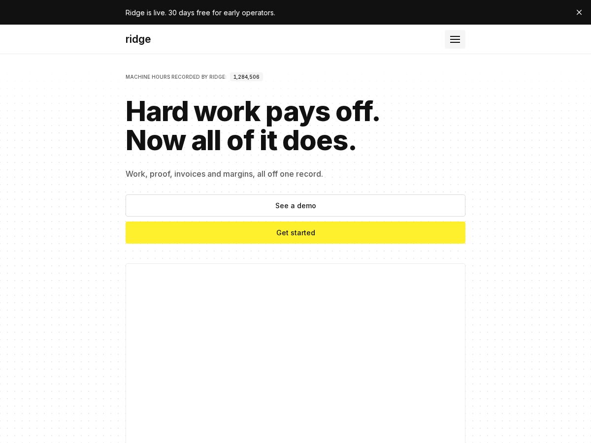 Landing-page snapshot of ridge11.com