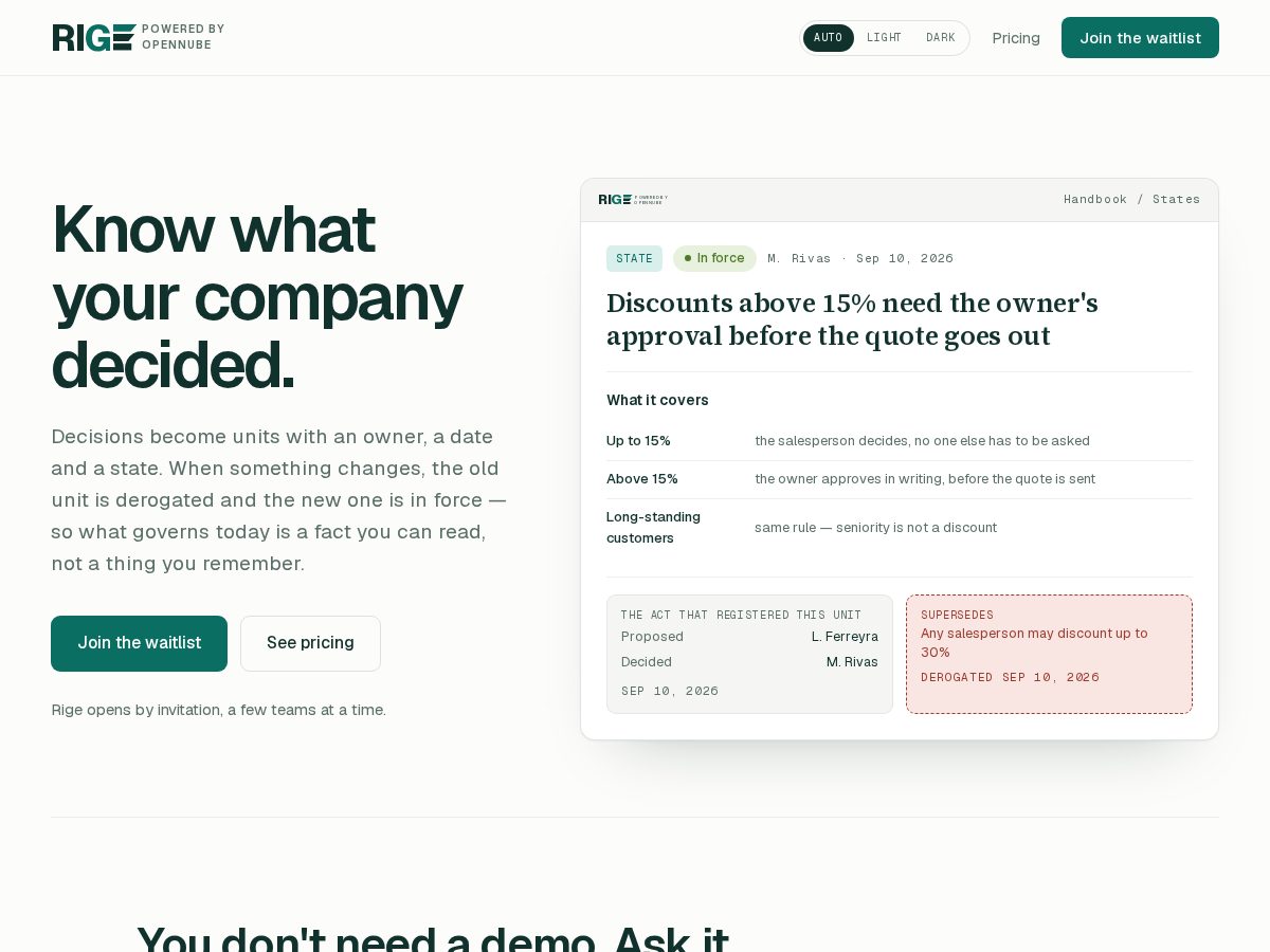 Landing-page snapshot of rige.app